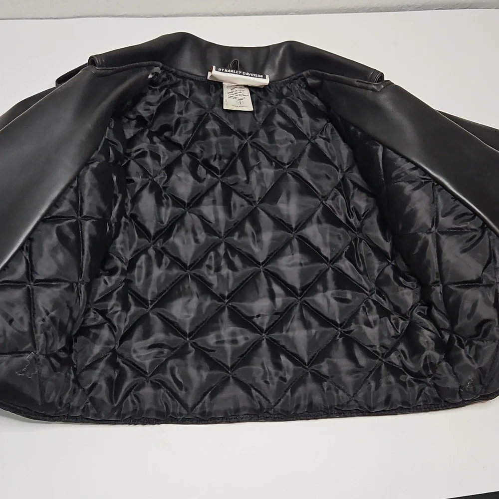 Harley Davidson Kids Black Faux Leather Jacket, Quilted Inside. Size 4